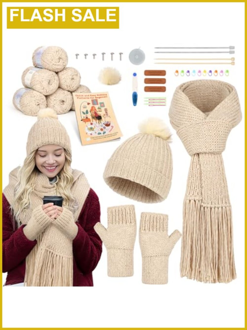 Knitting Kit for Beginners Learn to Knit Starter Set with Yarn Needles